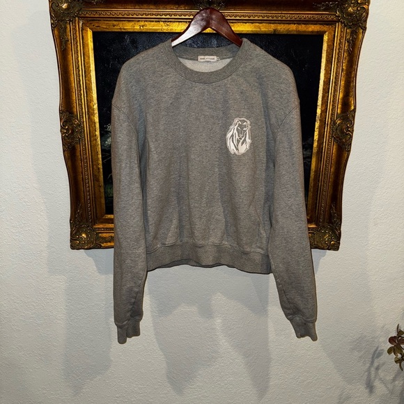Good American Gray Leo the Lion Crewneck Boyfriend Sweatshirt Size 2 (Medium) - Picture 4 of 10